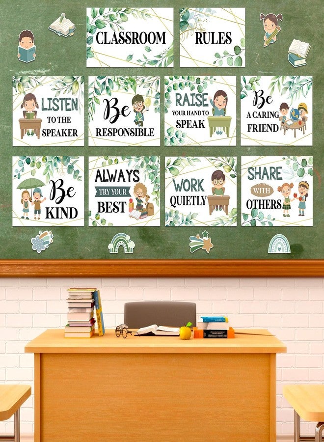 Harloon 43 Pcs Classroom Rules Posters Class Rules Bulletin Board Motivational Educational Behavior Wall Decor Good Habits Banner for Back to School Party Wall Decor Supplies (Bright Color,Eucalyptus) - Image 5